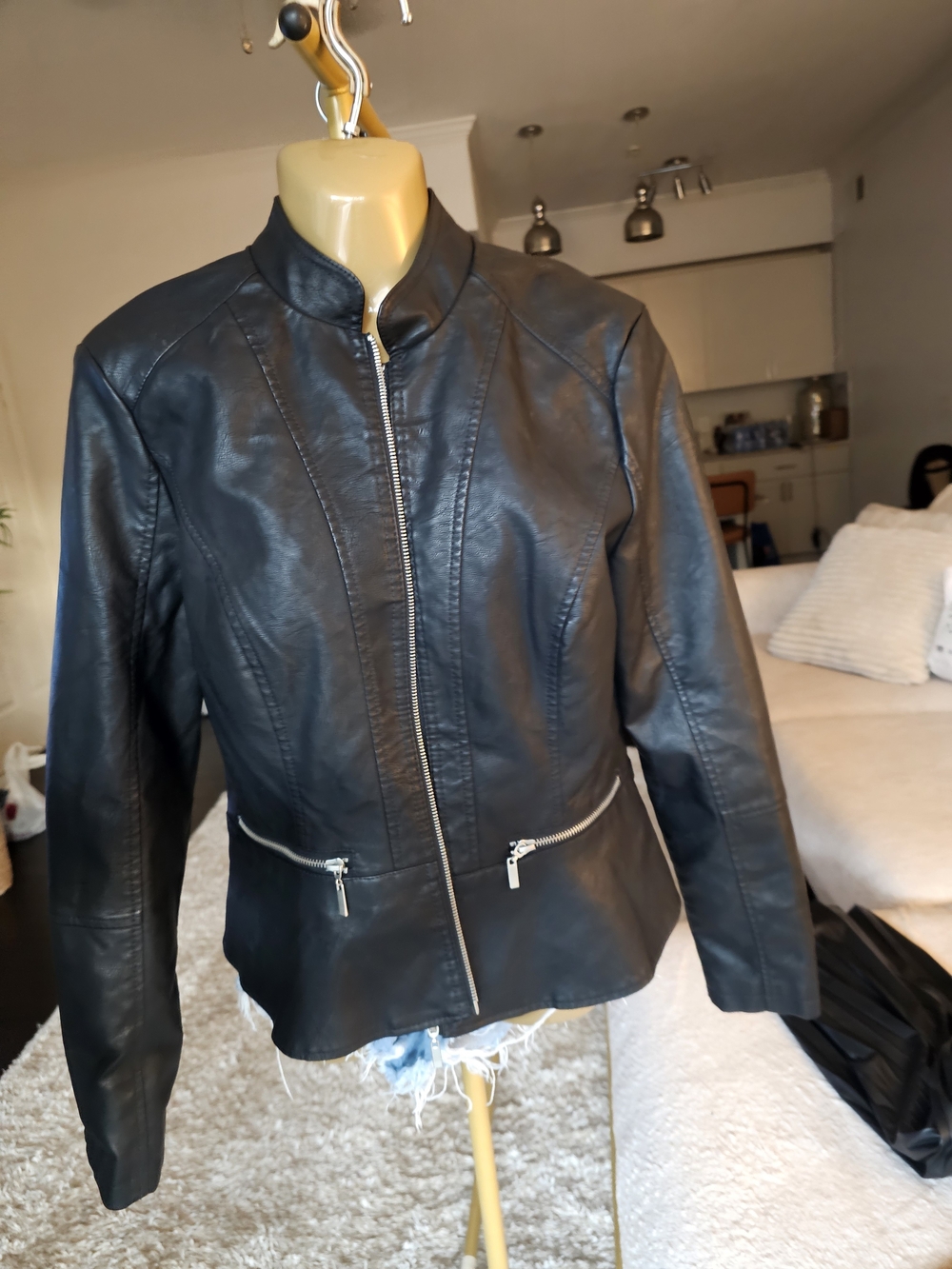 Baccini Black Faux Leather Zip-Front Jacket